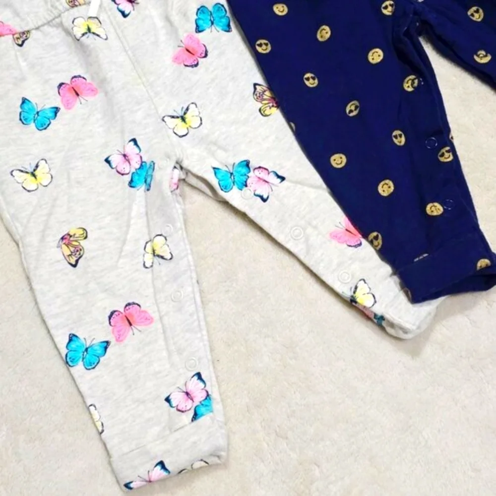 Carters Baby Girls Hooded Romper Jumpsuit 2 Pack Butterfly Smiley Face EUC 12M